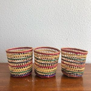 set of 3 colorful woven cup holders/mini baskets